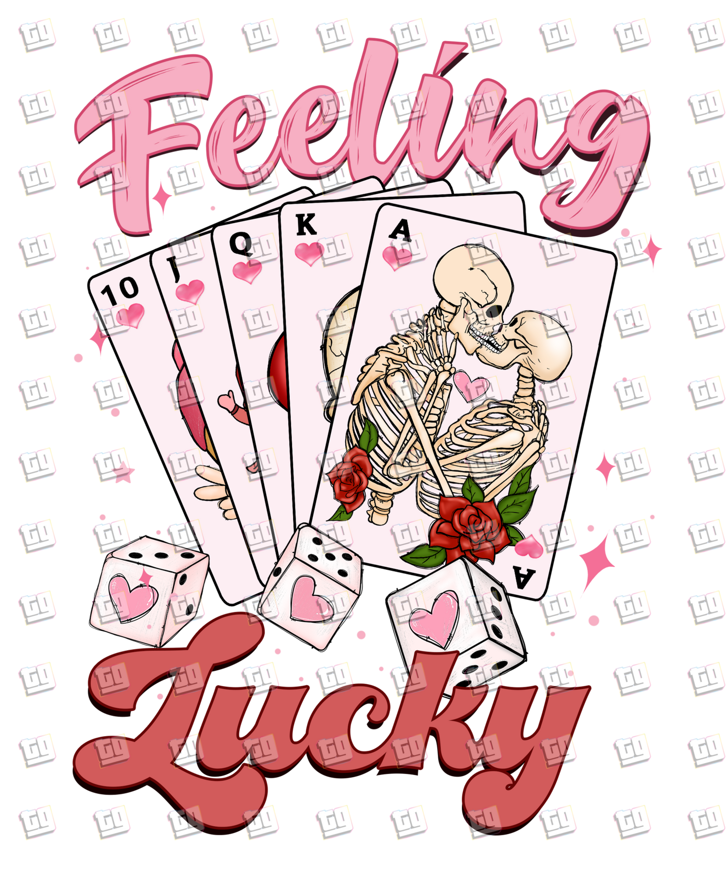 Feeling Lucky (Cards with Skeleton Couple) - Valentines - DTF Transfer