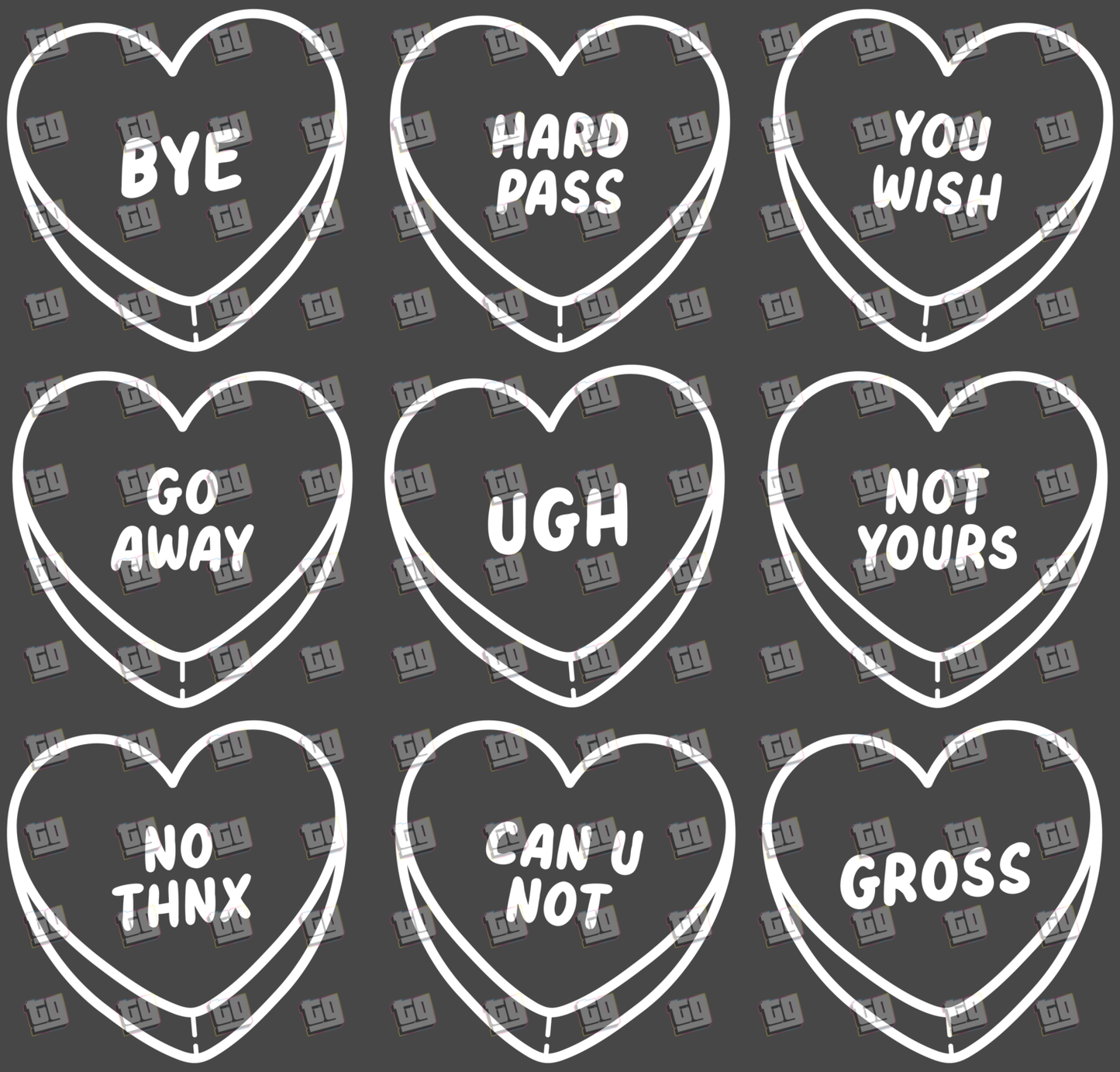 Anti-Valentine Club Hearts White Outline - Valentines - DTF Transfer