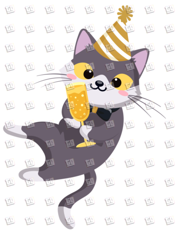 Kitten With Bow-Tie and Drink - New Years - DTF Transfer
