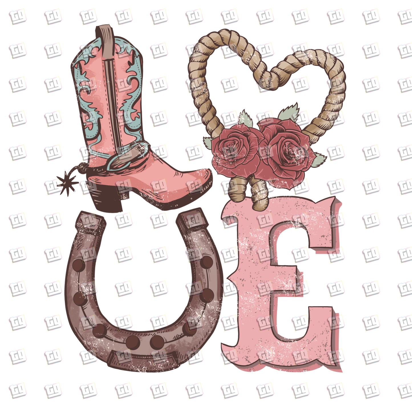 Love Horseshoe Boot- Valentines - DTF Transfer