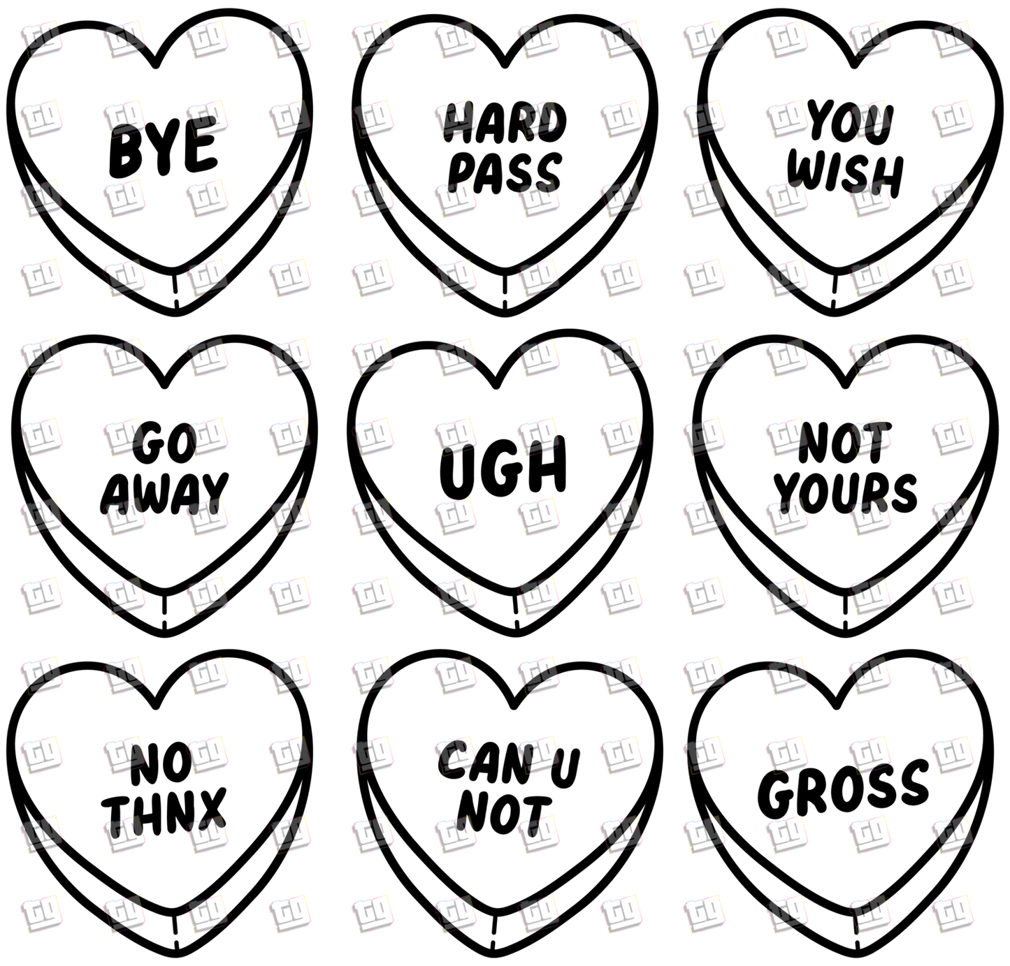 Anti-Valentine Club Hearts Black Outline - Valentines - DTF Transfer